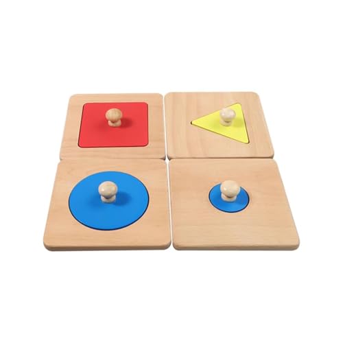 LLTCMYGS Montessori Single Shape Puzzle, Knauf-Holzpuzzle, sensorische Formklassifizierung (4 Teile) von LLTCMYGS