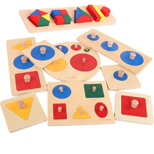 LLTCMYGS Montessori Spielzeug Holzform Stift Puzzle, Holz Knopf Puzzle Paneele (sechs Teile) von LLTCMYGS