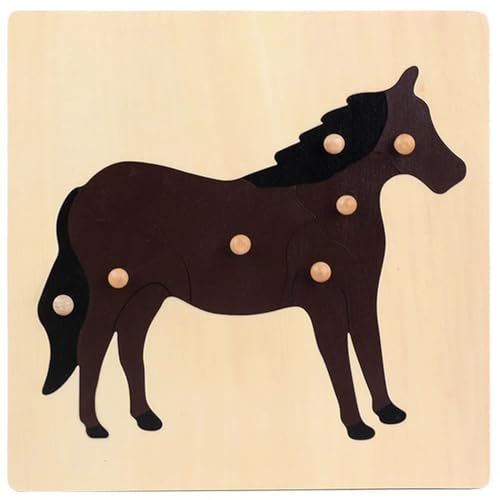 LLTCMYGS Montessori Tier Knopf Panel Puzzle, Vorschulentwicklung Puzzle Spielzeug für Kinder,Horses von LLTCMYGS