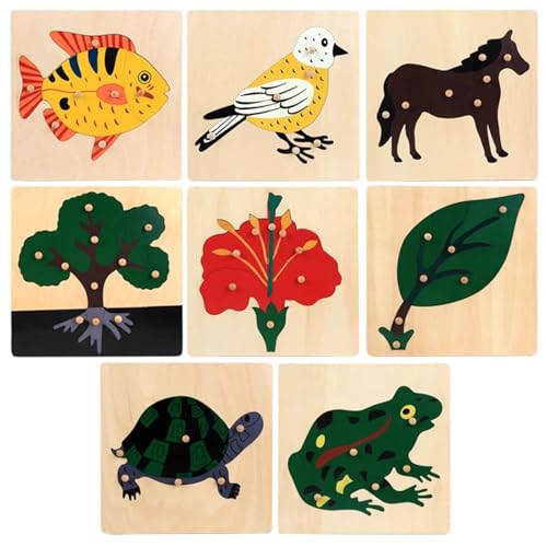 LLTCMYGS Montessori Tier- und Pflanzenpaneel Puzzle, Knopf Holztier und Pflanze Paneel Set (8 Teile) von LLTCMYGS