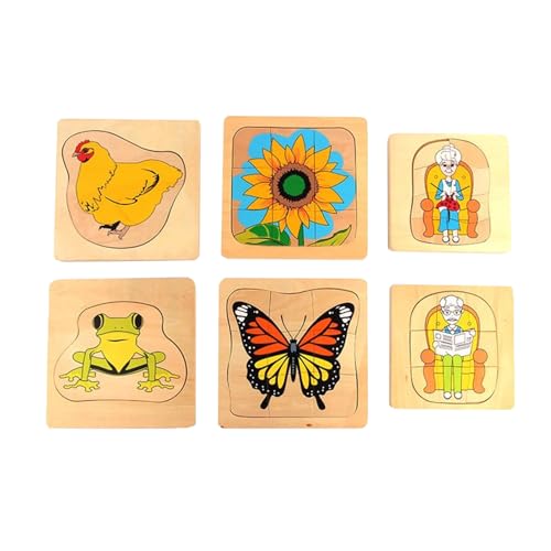 LLTCMYGS Montessori Tier- und Pflanzenwachstumspuzzle Spielzeug, mehrschichtige Holzpuzzles (6 Teile) von LLTCMYGS