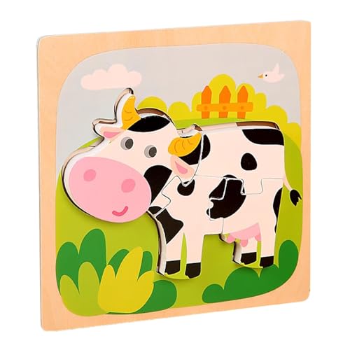 LLTCMYGS Montessori Tierpuzzles aus Holz, Puzzlespielzeug für Babys im Vorschulalter,Cow von LLTCMYGS
