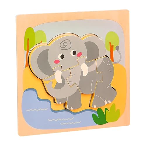 LLTCMYGS Montessori Tierpuzzles aus Holz, Puzzlespielzeug für Babys im Vorschulalter,Elephant von LLTCMYGS