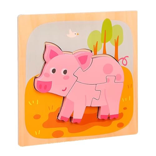 LLTCMYGS Montessori Tierpuzzles aus Holz, Puzzlespielzeug für Babys im Vorschulalter,Little Pig von LLTCMYGS