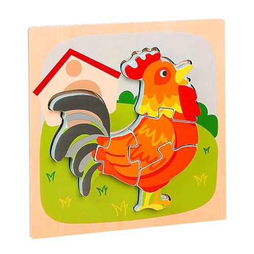 LLTCMYGS Montessori Tierpuzzles aus Holz, Puzzlespielzeug für Babys im Vorschulalter,Rooster von LLTCMYGS