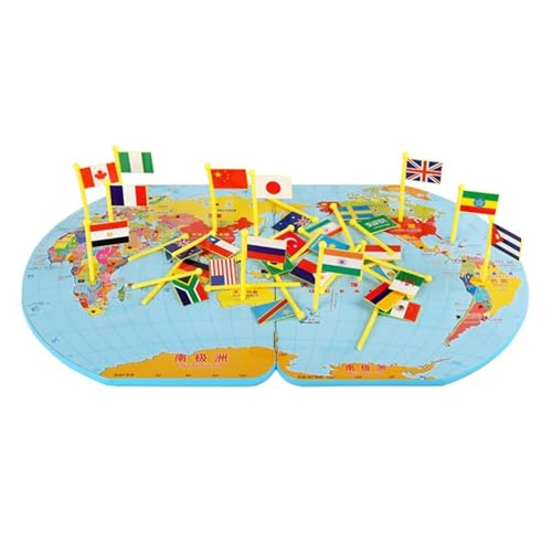 LLTCMYGS Montessori Weltkarte aus Holz, Geographie, Unterrichten von AIDS mit Flaggen, Spielzeug für Kognitionswissenschaften von LLTCMYGS