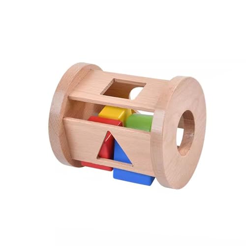 LLTCMYGS Montessori geometrische Rolltrommel Lehrmittel, sensorisches Babyspielzeug aus Holz von LLTCMYGS