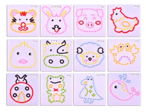 LLTCMYGS Montessori handgemachtes DIY Nähbrett, Nähgarn Stickerei Spiel Requisiten,12 Animal a von LLTCMYGS