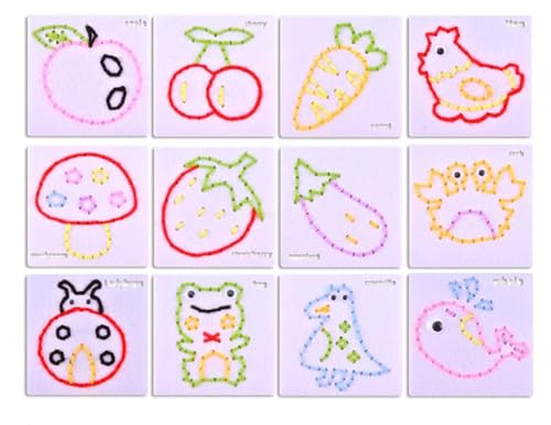 LLTCMYGS Montessori handgemachtes DIY Nähbrett, Nähgarn Stickerei Spiel Requisiten,12 Animal b von LLTCMYGS