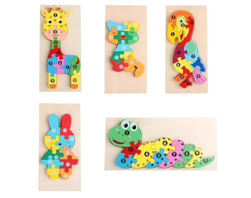 LLTCMYGS Pädagogisches Tierpuzzlespielzeug für Kinder im Vorschulalter, Montessori Tierpuzzle-Set für die Früherziehung (5 Teile) von LLTCMYGS