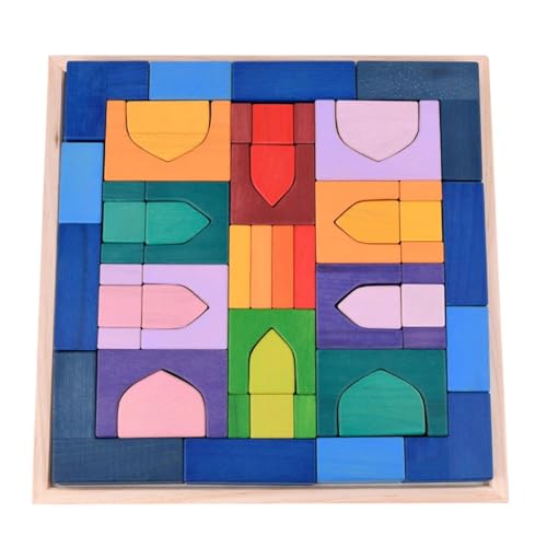 LLTCMYGS Regenbogen Bausteine Bauen Puzzles, hölzerne Montessori Bauklötze Spielzeug von LLTCMYGS