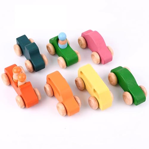 LLTCMYGS Regenbogen Buchenholz Auto Spielzeug Bausteine, Montessori Holz Auto Spielzeug (6 Stück) von LLTCMYGS