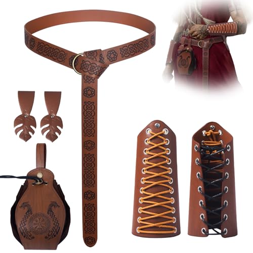 Halloween Nekromanten Anzug Mittelalterliche Accessoires Set,Mittelalter Armschienen Mittelalter Gürtel Vintage-Gürteltasche GüRtelschlaufe für Cosplay,Piraten Hexe Ritter Renaissance Kostüm (Braun) von LLTTEER
