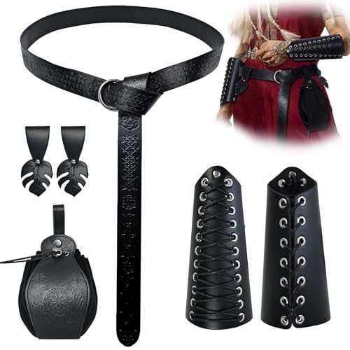 Halloween Nekromanten Anzug Mittelalterliche Accessoires Set,Mittelalter Armschienen Mittelalter Gürtel Vintage-Gürteltasche GüRtelschlaufe für Cosplay,Piraten Hexe Ritter Renaissance Kostüm (Schwarz) von LLTTEER