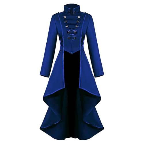 LLTTEER Damen Steampunk Frack Gothic Mantel,Steampunk Vintage Frack Jacke Damen Renaissance Halloween Kostüm Mittelalter Cosplay Uniform für Frauen (Blau, M) von LLTTEER