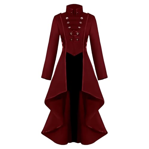 LLTTEER Damen Steampunk Frack Gothic Mantel,Steampunk Vintage Frack Jacke Damen Renaissance Halloween Kostüm Mittelalter Cosplay Uniform für Frauen (Rot, L) von LLTTEER