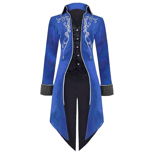LLTTEER Herren Steampunk Vintage Frack Jacke Gothic Retro Mantel Mittelalter Kleidung Party Cosplay Herren Kostüme für Erwachsene (Blau, 3XL) von LLTTEER