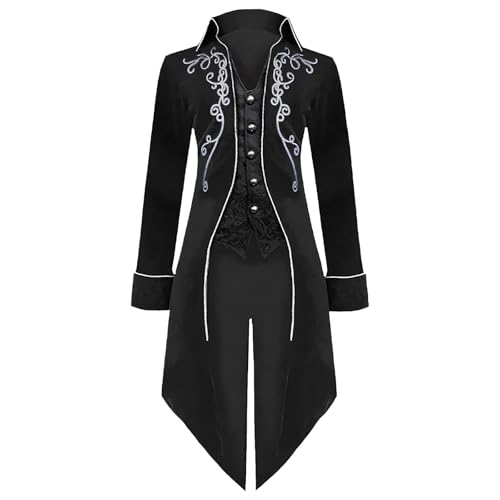 LLTTEER Herren Steampunk Vintage Frack Jacke Gothic Retro Mantel Mittelalter Kleidung Party Cosplay Herren Kostüme für Erwachsene (Schwarz, 3XL) von LLTTEER