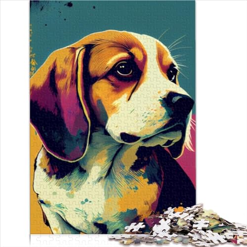 Beagle Pop Art Dog 1000 Puzzle Holzpuzzles für Jugendliche und Erwachsene kreatives Puzzle Lernspiel Puzzles für Familie und Freunde 1000 Teile (75 x 50 cm) von LLUCH