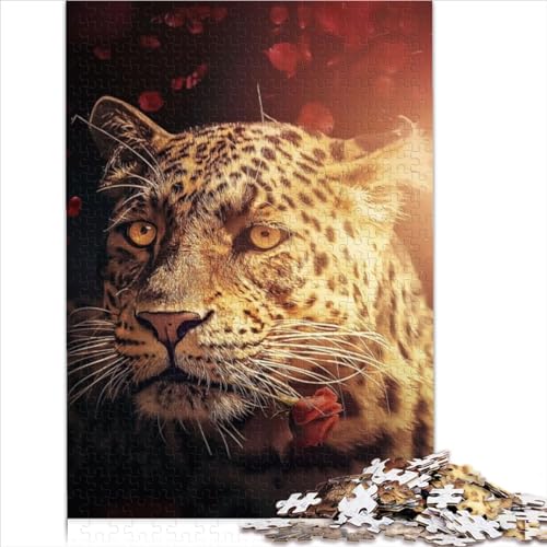 Der Leopard mit der Rose Puzzle für Erwachsene Erwachsene und Puzzle Holzpuzzle Denksportaufgaben für Erwachsene 1000 Teile (75 x 50 cm) von LLUCH