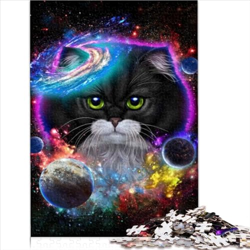 Katze im Galaxie Weltraum Kosmos Puzzle 1000 Teile für Erwachsene Holzpuzzle für Erwachsene Lernspielzeug 1000 Teile (75 x 50 cm) von LLUCH