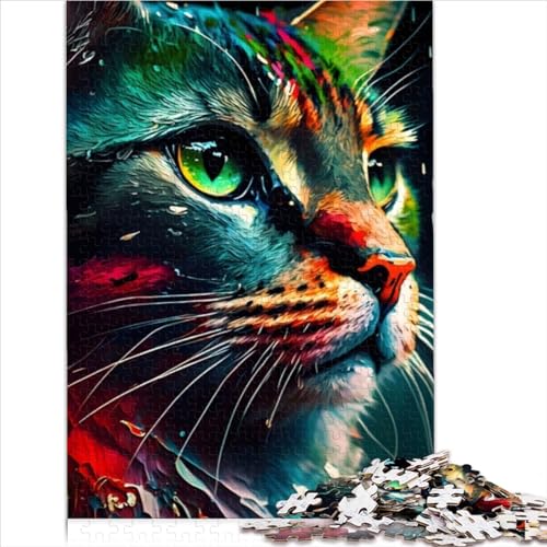 Lebhaftes farbiges Katzengesicht Puzzle 300 teiliges Puzzle für Erwachsene Holzpuzzle für Erwachsene Lernspielzeug 300 Teile (40 x 28 cm) von LLUCH