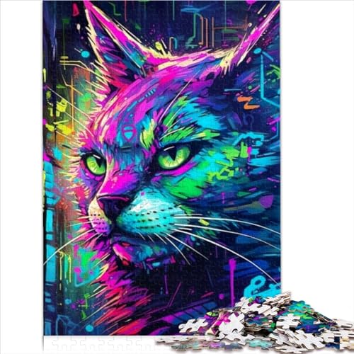 Puzzle 1000 Teile für Erwachsene Neon Graffiti Katze 1000 Teile Puzzle Lernspiele Heimdekoration Puzzle 1000 Teile (75x50cm) von LLUCH