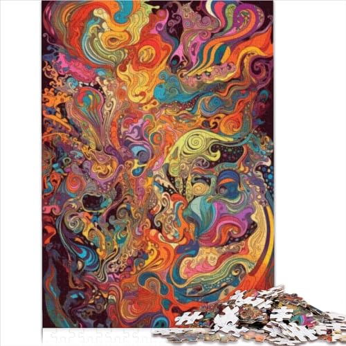 Puzzle Psychedelic Swirl Portrait 500 Teile für Erwachsene Puzzles für Erwachsene Geschenke Holzpuzzle für Erwachsene und ab 12 Jahren 500 Teile (52 x 38 cm) von LLUCH