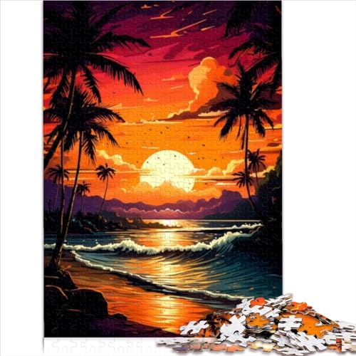 Puzzle Puzzle Retro Strand Sonnenuntergang 300 Teile für Erwachsene Holzpuzzle für Erwachsene Lernspiel Herausforderungsspielzeug 300 Teile (40 x 28 cm) von LLUCH