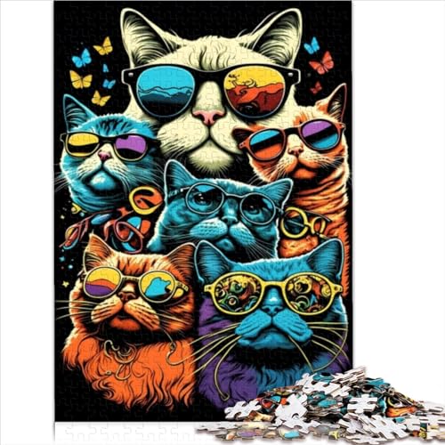 Puzzle Puzzles Die Katzen tragen Brillen 1000 Teile für Erwachsene Puzzle für Erwachsene Holzpuzzle Denksportaufgaben für Erwachsene 1000 Teile (75 x 50 cm) von LLUCH
