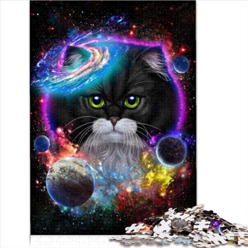 Puzzles 500 Teile für Erwachsene Katze im Galaxie Weltraum Kosmos lustige Puzzles für Erwachsene Holzpuzzles für Erwachsene Lernspielzeug 500 Teile (52 x 38 cm) von LLUCH
