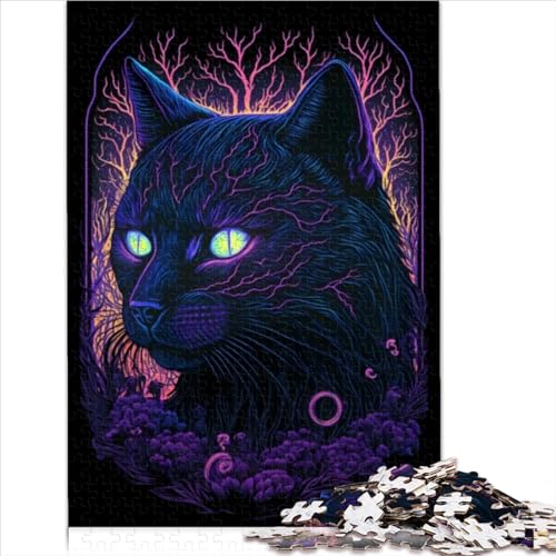 Puzzles 500 Teile für Erwachsene Schwarzlicht Katzenkunst Puzzle für Erwachsene geeignet für Erwachsene ab 12 Jahren 500 Teile (52 x 38 cm) von LLUCH