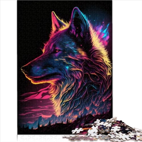 Puzzles für Erwachsene 500 Teile Synthwave Wolf Art Puzzles für Erwachsene Holzpuzzle Anspruchsvolles Schwieriges Puzzle 500 Teile (52 x 38 cm) von LLUCH