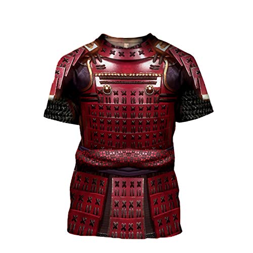 LLXNO5 Kreatives historisches T-Shirt, Digitaldruck, Rüstung, Militär-Design, Kostüm berühmter historischer Figur (roter japanischer Samurai, klein) von LLXNO5