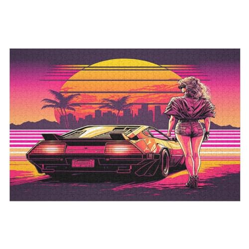 1000 Teile Puzzle Für Jugendliche,Neon-Sonnenuntergang Puzzles,Erwachsenenpuzzle,Holzpuzzles,Dekompressionsspiel,Spielzeugpuzzles （75×50cm） von LLXXHH