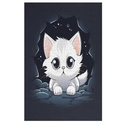 Animal Katze Puzzle 1000 Teile, Holzpuzzle Für Erwachsene Kinder, Impossible Puzzles, Geschicklichkeitsspiel Für Die Ganze Familie 78×53cm von LLXXHH