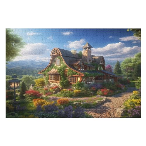 Bergdorfhütte Puzzles 1000 Teile Erwachsener Kniffel Spaß Für Die Ganze Familie, Holzpuzzle Kinder Erwachsene, Impossible Puzzle Schwer （75×50cm） von LLXXHH