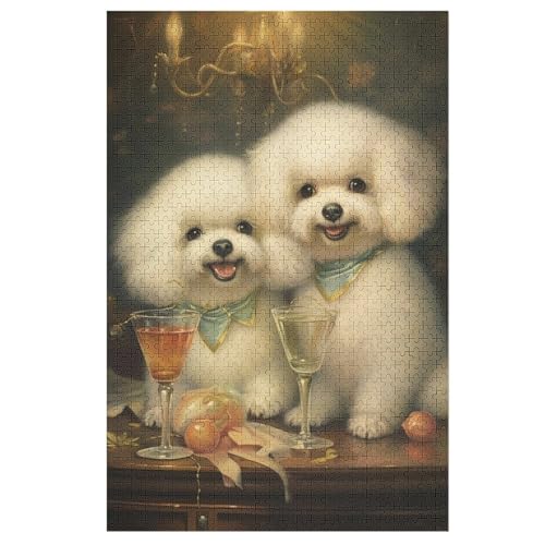 Bichon Frisés Holzpuzzle 1000 Teile, Knobelspiele Für Erwachsene, Teenager, Puzzles Unmögliche - Kinder Puzzle Zimmer Deko 78×53cm von LLXXHH