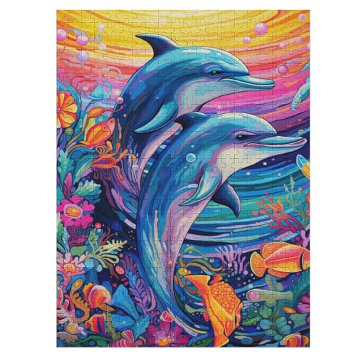 Bunte Delfine-Puzzle Für Erwachsene, 500 Teile, Holzpuzzle, Kinderpuzzle, Dekompressionsspiel, Spielzeugpuzzle 55×41cm Bunte Delfine-Puzzle Für Erwachsene, 500 Teile, Holzpuzzle, Kinderpuzzle, Dekompressionsspiel, Spielzeugpuzzle 55×41cm von LLXXHH