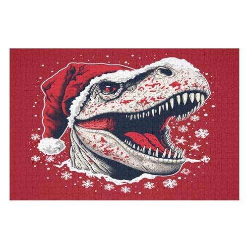 Christmas Dinosaurier 1000 Teile Puzzles Für Erwachsene, Impossible Puzzle, Geschicklichkeitsspiel Für Die Ganze Familie, Kinder Holzpuzzle （75×50cm） von LLXXHH