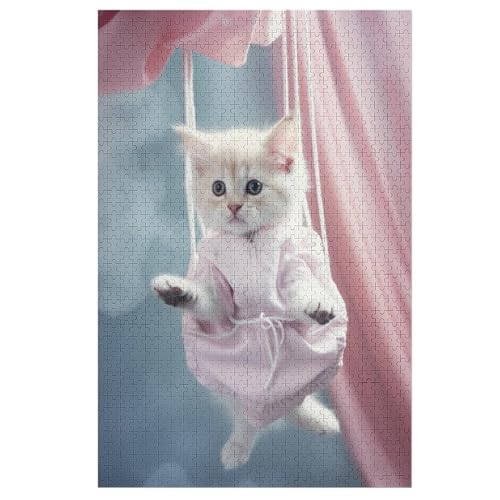Cute Katze Holzpuzzle - 1000 Teiliges Jigsaw Knobelspiel - Puzzle Für Erwachsene & Kinder - Outdoor & Reisespielzeug 78×53cm von LLXXHH