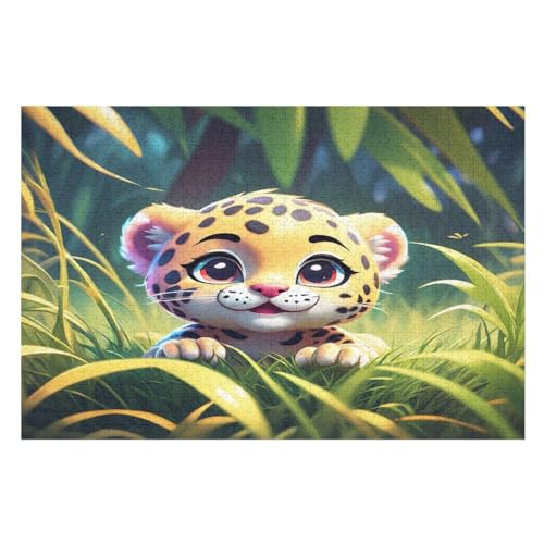 Cute Leopard Holzpuzzle - 1000 Teiliges Jigsaw Knobelspiel - Puzzle Für Erwachsene & Kinder - Outdoor & Reisespielzeug （75×50cm） von LLXXHH
