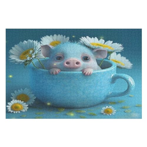 Cute Schwein -Puzzle, 1000 Teile,Holzpuzzle Für Erwachsene Kinder, Lustiges Spielzeug, Denkspiel, Bildungsspiel, （75×50cm） von LLXXHH