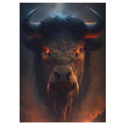 Dämonischer Bison 300 Teile Puzzles Für Erwachsene Holzpuzzle Familienpuzzlespiel Stressabbau-Puzzle Für Erwachsene Kinder Ab 12 Jahren 42×30cm von LLXXHH