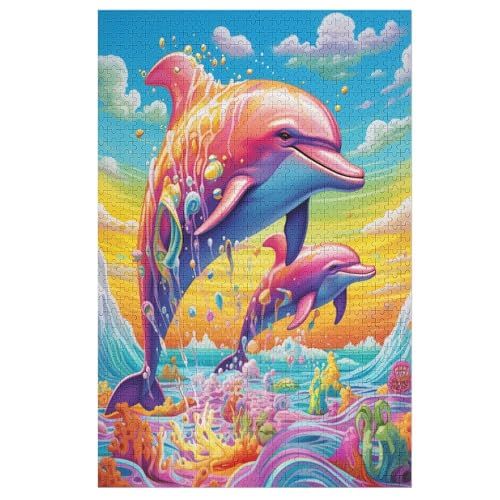 Delphin Holzpuzzle 1000 Teile, Knobelspiele Für Erwachsene, Teenager, Puzzles Unmögliche - Kinder Puzzle Zimmer Deko 78×53cm von LLXXHH