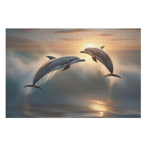 Delphin Holzpuzzle 1000 Teile Klassische Puzzles Erwachsene Kinder Puzzle DIY Kit Holzspielzeug Einzigartiges Geschenk （75×50cm） von LLXXHH