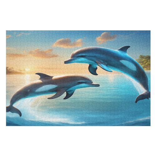 Delphin Puzzle 1000 Teile, Holzpuzzle Für Erwachsene Kinder, Impossible Puzzles, Geschicklichkeitsspiel Für Die Ganze Familie （75×50cm） von LLXXHH