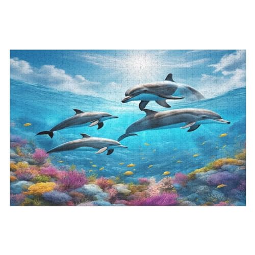 Delphin Puzzle 1000 Teile, Holzpuzzle Herausforderndes Geschicklichkeitsspiel Für Die Ganze Familie, Kinder Erwachsenenpuzzle Ab 12 Jahren （75×50cm） von LLXXHH