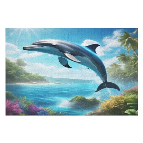 Delphin Puzzles 1000 Teile Erwachsener Kniffel Spaß Für Die Ganze Familie, Holzpuzzle Kinder Erwachsene, Impossible Puzzle Schwer （75×50cm） von LLXXHH