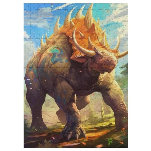 Dinosaurier Triceratops Puzzles 300 Teile Erwachsener Kniffel Spaß, Holzpuzzle Kinder Erwachsene, Impossible Puzzle Schwer 42×30cm von LLXXHH